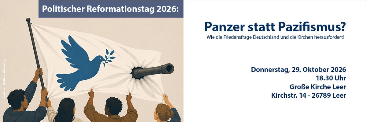 Grafik zeigt Transparent mit Friedenstaube wird durchstoßen von Geschützrohr